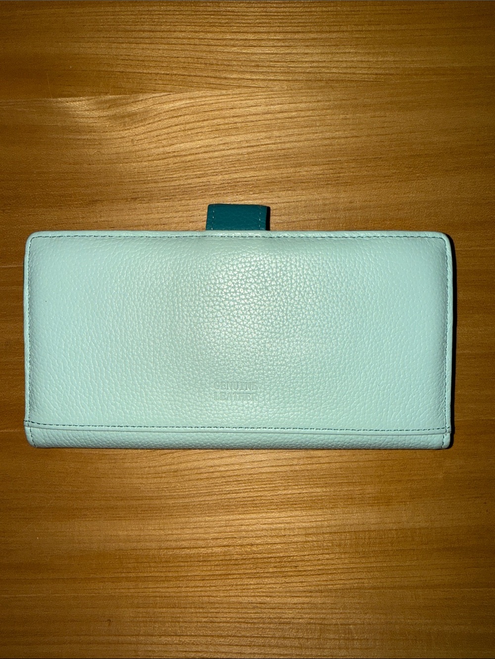 Genuine Leather Mint Green Wallet with Teal Snap Strap - Picture 3 of 7